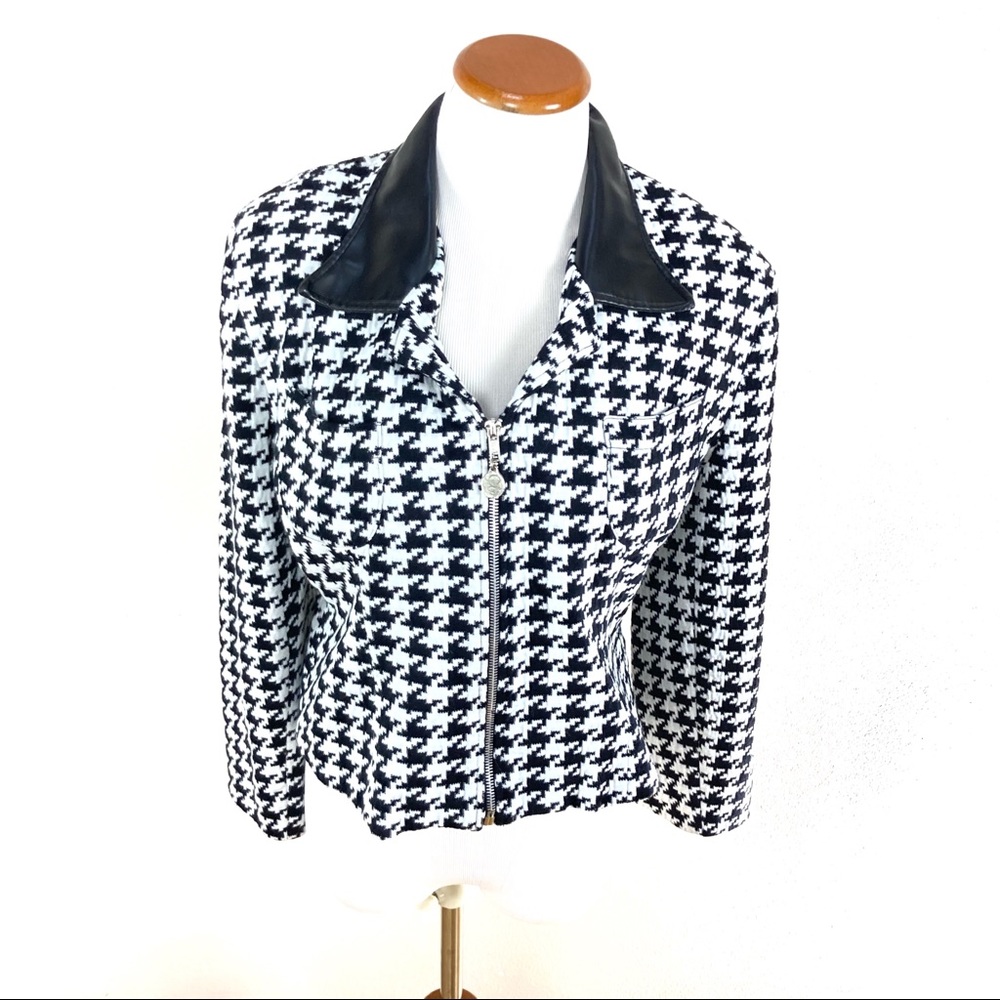 Todd Oldham Times Seven VTG 80s Houndstooth Jacket Black White Women’s Sz Small‎